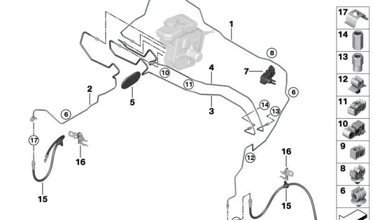 Clip doble para tuberías OEM 34326871590 para BMW G20, G21, G30, G31, F90, G32, G11, G12, G01, F97, G02, F98. Original BMW.