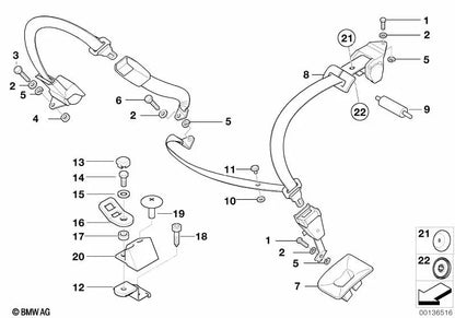 Cubierta de salida del cinturón para BMW E39, E38 (OEM 51468208259). Original BMW.
