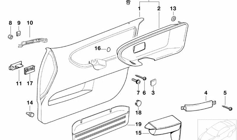 Soporte derecho OEM 51418122250 para BMW E36 316i (varios modelos). Pieza original BMW, parte de la fijación de la puerta delantera.
