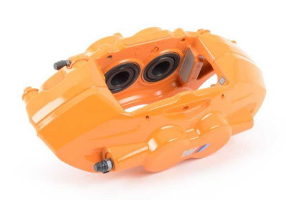 Alojamiento de pinza de freno M Performance naranja izquierdo OEM 34106875655 para BMW Serie 1 F20, F21; Serie 2 F22, F23; Serie 3 F30, F31, F34; Serie 4 F32, F33, F36... y más. Original BMW.