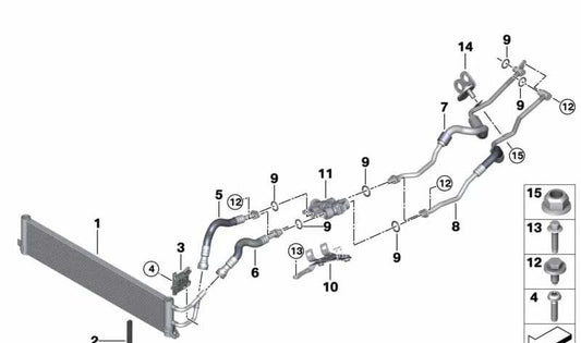 Tubo di raffreddamento dell'olio di trasmissione OEM 1728602302 per BMW F90, G30, G11, G12. BMW originale.
