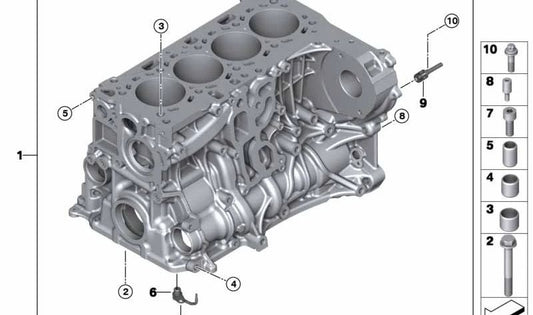 Blocco motore con pistoni OEM 11112359840 per BMW F20, F21, F22, E90, E91, E92, E93, F30, F31, F34, F32, F33, F36, F07, F10, F11, E84, F25, F15. BMW originale.