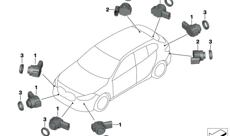 Sensor de aparcamiento ultrasónico color gris mineral OEM 66207927755 para BMW F20, F21, F22, F23, F30, F31, F32, F33, F34, F36, G30, G31, G32, G11, G12, X1 F48, X3 F25, X4 F26, X5 F15, X6 F16. Original BMW.