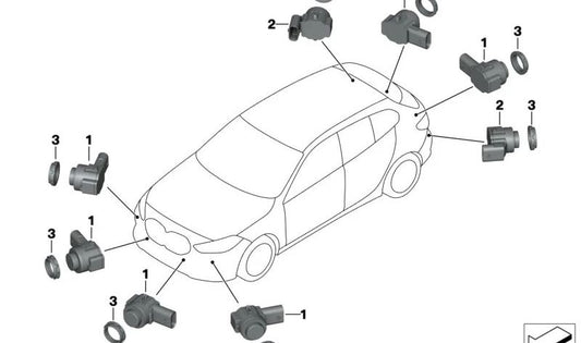 Sensor de aparcamiento ultrasónico color gris mineral OEM 66207927755 para BMW F20, F21, F22, F23, F30, F31, F32, F33, F34, F36, G30, G31, G32, G11, G12, X1 F48, X3 F25, X4 F26, X5 F15, X6 F16. Original BMW.
