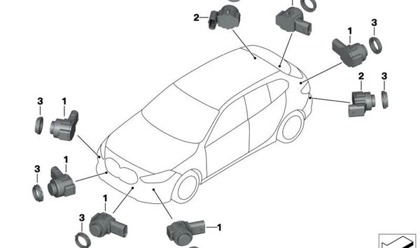 Sensor de aparcamiento ultrasónico color gris mineral OEM 66207927755 para BMW F20, F21, F22, F23, F30, F31, F32, F33, F34, F36, G30, G31, G32, G11, G12, X1 F48, X3 F25, X4 F26, X5 F15, X6 F16. Original BMW.