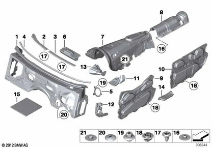 Isolamento del tunnel acustico per BMW 5 F07 Series, F07N, 7 F01, F01N, F02, F02N, F04 (OEM 51487945996). BMW originale.