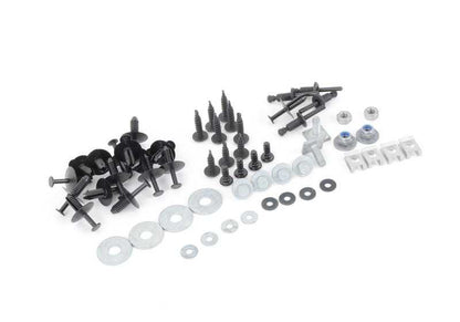 OM 5111229396 Front Paragolpe Assembly Kit für BMW E46. Beinhaltet Schrauben, Unterlegscheiben, Nüsse, Heftklammern und notwendige Nieten. Original BMW.