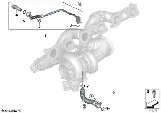 Tuyau d'alimentation à l'huile de turbocompresseur pour BMW G12, G12N (OEM 11428654387). BMW d'origine