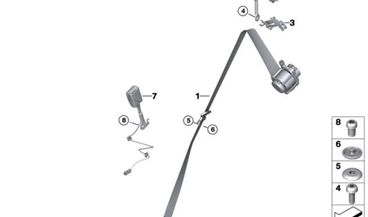 Cintura anteriore in alto a destra per BMW I12, I12N (OEM 72117348568). BMW originale