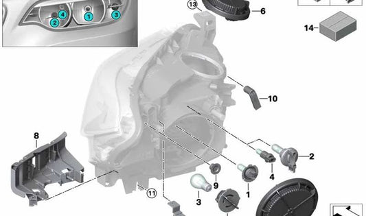 Tapa de faro OEM 63117388914 para BMW F22, F23. Recambio original BMW.