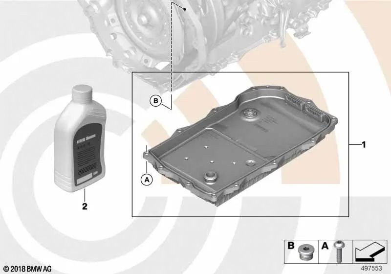 Ölkurbel -Set -Automatikgetriebe für BMW 3 F30N -Serie, G20, G20N, G21, G21N Serie 5 F18N, G30, G30N, G31N, G38, G38N Serie 7 G11, G11n, G12, G12N X3 G01, G01N X5 F15, G05 (OEM 24118632189). Original BMW.