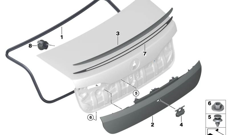 Embellecedor portón trasero imprimado OEM 51135A342C9 para BMW G70. Original BMW.