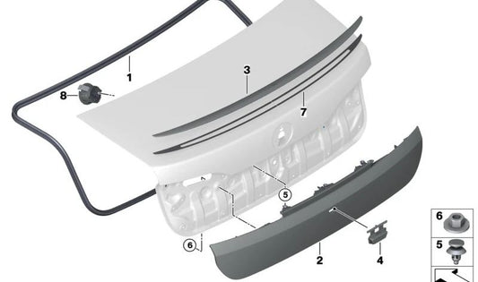 Primed rear spoiler for BMW G70 7 Series (OEM 51125A3B399). Original BMW.