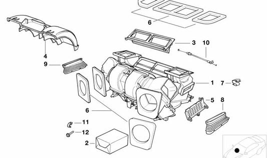 Carcasa vacía unidad de calefacción y aire acondicionado OEM 64118382303 para BMW E39. Original BMW.