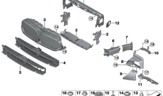 Condotto ad aria per radiatore destro OEM 51748098660 per BMW G30, G31. BMW originale.
