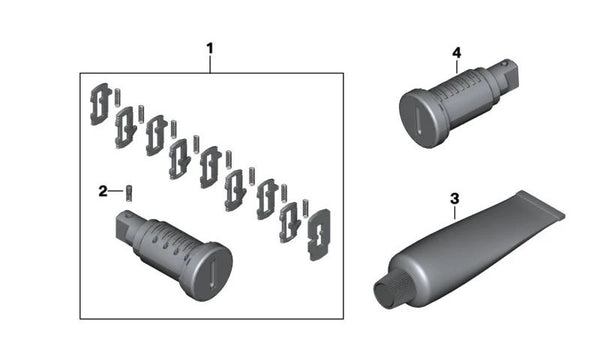 Juego de reparación cilindro cerradura OEM 51257698203 para BMW Motorrad C 400 X, F 700 GS, F 800 GT, F 800 S/ST, F 650/800 GS. Compatible con todos los modelos indicados. Original BMW Motorrad.
