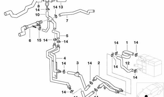 Tubo de agua calefacción OEM 64218362281 para BMW E39. Conducto original para circuito de calefacción. Compatible solo con BMW Serie 5 E39. Recambio original BMW.
