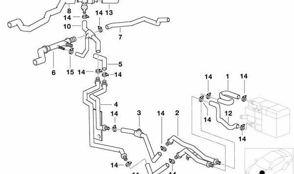 Tubo de agua calefacción OEM 64218362281 para BMW E39. Conducto original para circuito de calefacción. Compatible solo con BMW Serie 5 E39. Recambio original BMW.