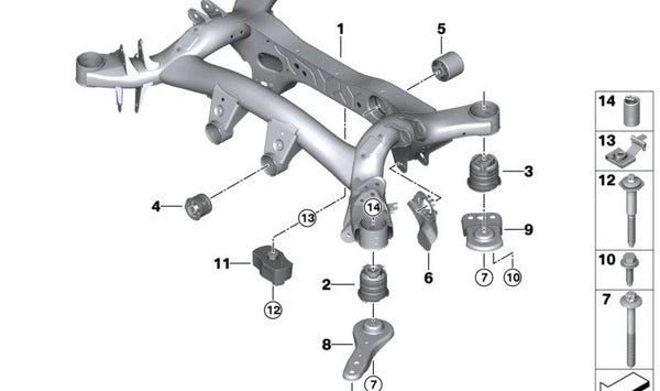 Soporte Silentblock Brazo de Suspensión OEM 33306874259 para BMW G20, G21, G22, G23, G26, G29. Original BMW.