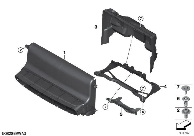 Front Center Air Duct for BMW i I01, I01N (OEM 51747255143). Original BMW