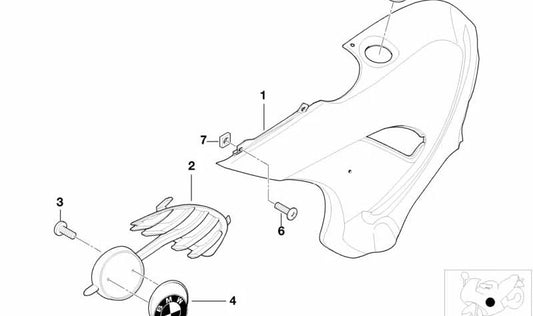Griglia con supporto piastra sinistra OEM 46637652671 per moto BMW F 650 GS, F 650 GS Dakar. BMW Motorrad originale.