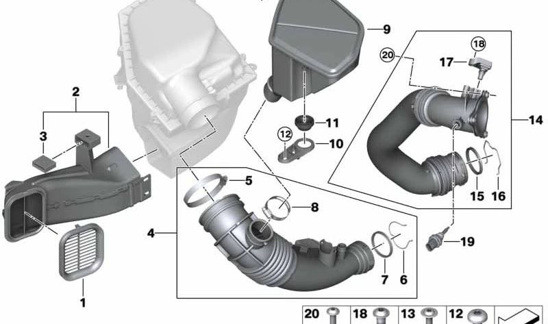 Resonador de admisión OEM 13718635110 para BMW G01, G08, G02, G05, G18, G06. Original BMW.