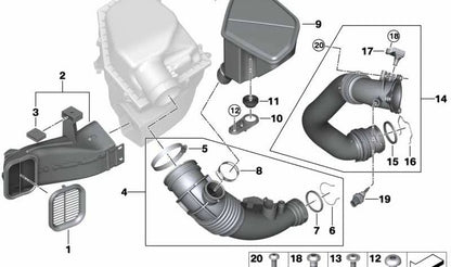 Resonador de admisión OEM 13718635110 para BMW G01, G08, G02, G05, G18, G06. Original BMW.