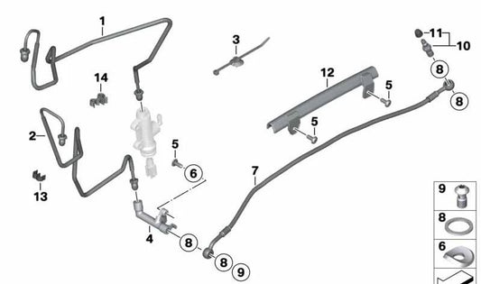 Tubería de freno trasera OEM 34327728957 para BMW Motorrad R1200RT, R900RT. Original BMW Motorrad.