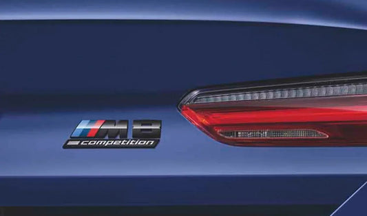 BMW M8 Competition lettering in gloss black for BMW F91, F92, F93 (OEM 51148098328). Original BMW.