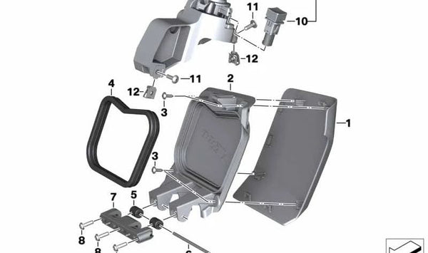 Tapa portaobjetos derecha OEM 46638558262 para motos BMW C 400 X (K09) 2018–2025. Original BMW Motorrad.