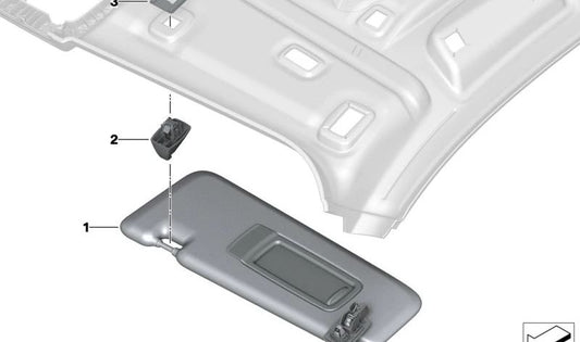 Parasol izquierdo OEM 51165A2BAB5 color blanco marfil para BMW X5 {G05, G05N, G18, G18N} y BMW X7 {G07, G07N}. Original BMW.