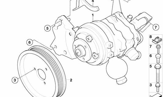 Polea de la dirección asistida OEM 32427795298 para BMW E60, E61, E63, E64, E65, E66. Diámetro 141mm. Compatible con motores diésel M57. Repuesto original BMW.