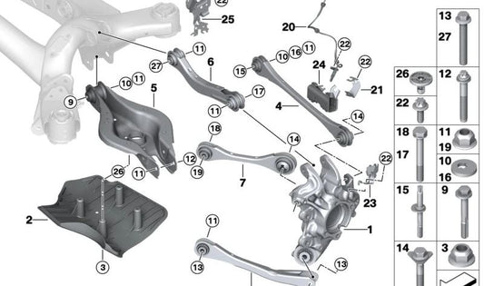 Braço de controle com bucha de borracha esquerda para BMW 4 G26E Series, G26F (OEM 33308834819). BMW original