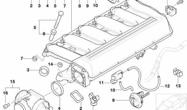 Tubo de admisión con válvula OEM 11617789329 para BMW E46 330d, E39 530d, E38 730d. Compatible con motores diésel M57. Pieza original BMW.