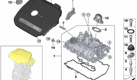 Juego de juntas tapa válvulas OEM 11129797195 para BMW F40, F44, F45N, F46N, F48, F48N, F39 y MINI F54, F54N, F55, F55N, F56, F56N, F57, F57N, F60, F60N. Original BMW y MINI.