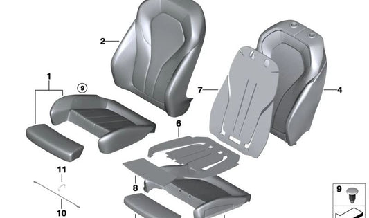 Funda respaldo deportivo tela/cuero izquierda OEM 52107453781 para BMW Serie 5 G30, G31. Original BMW.