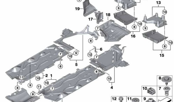 Cubierta inferior central OEM 51757290805 para BMW F45, F46, F48. Original BMW.