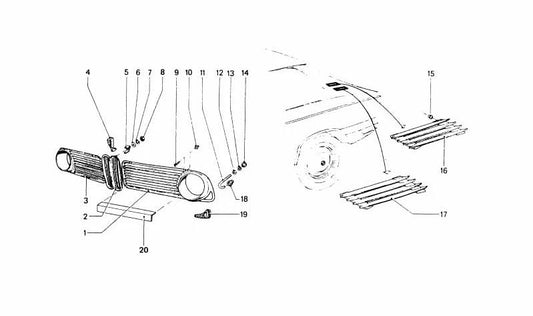 Parrilla decorativa central cromada/negra OEM 51131801577 para BMW E23. Original BMW.