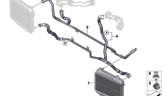 External coolant radiator for BMW 2 Series G87, 3 Series G80, G81, 4 Series G82, G83 (OEM 17118095285). Original BMW