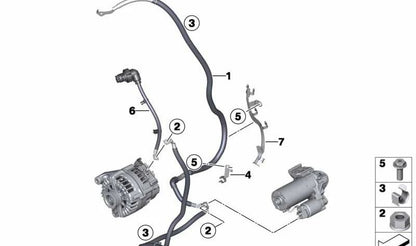 Cable de arranque y generador B+ OEM 12427611319 para BMW E70, E71. Original BMW.