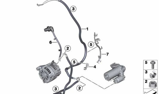 Cable de batería para alternador y motor de arranque OEM 12427807802 para BMW E70, E71. Pieza original BMW.