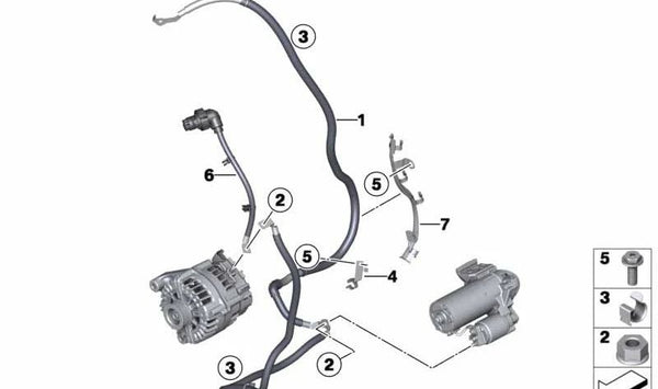 Cable de batería para alternador y motor de arranque OEM 12427807802 para BMW E70, E71. Pieza original BMW.