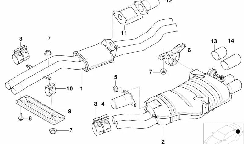 Embellecedor de salida de escape cromado OEM 18107511434 para BMW E46. Original BMW.