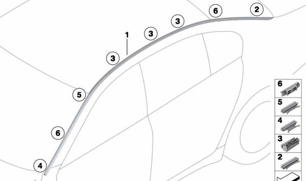 Moldura embellecedora del techo imprimada derecha OEM 51137221828 para BMW F02, F04. Original BMW.