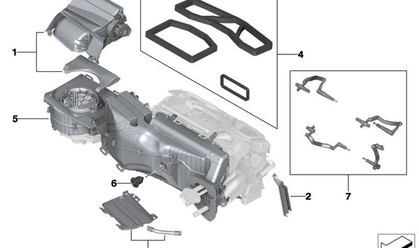 Carcasa del ventilador OEM 64117944538 para BMW G05, G18, F95, G06, F96, G07. Original BMW.