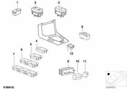 Interruptor de ajuste de asiento delantero derecho para BMW Serie 3 E36, Serie 8 E31 (OEM 61311383476). Original BMW.