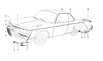 Moldagem traseira esquerda OEM 51131810545 para BMW E23. BMW original.