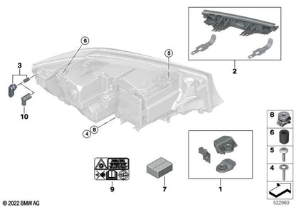 Soporte del faro delantero derecho para BMW Serie 3 G20, G21 (OEM 63118496142). Original BMW.
