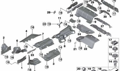 Aislante térmico del túnel central OEM 51487241756 para BMW F20, F21, F22, F23, F87, F30, F31, F34, F32, F33, F36. Original BMW.