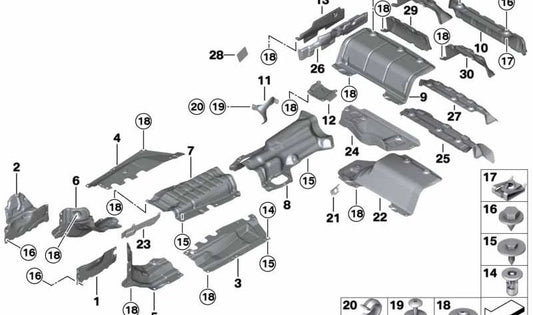 Aislante térmico trasero para silenciador OEM 51487414342 para BMW F30, F31, F34, F32, F36. Original BMW.